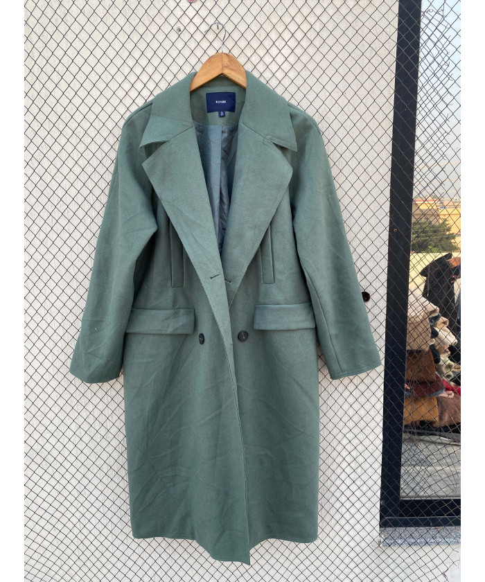 Green, long, wool coat