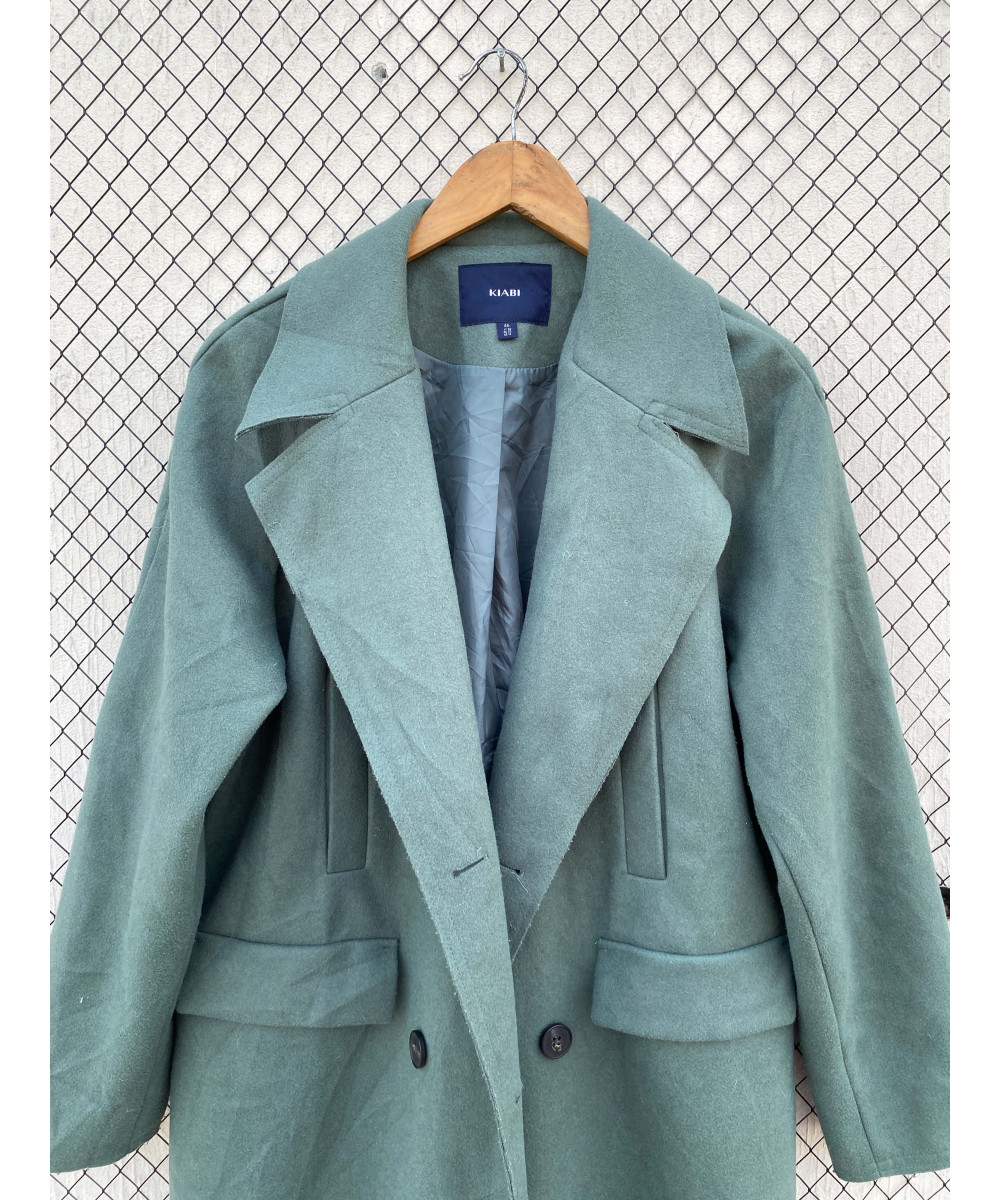Green, long, wool coat