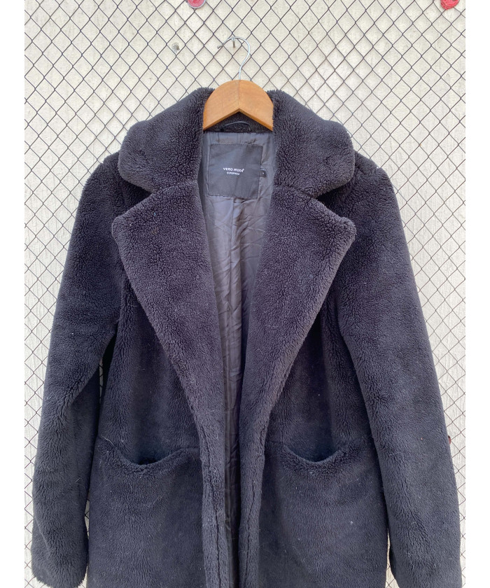 Black, long, teddy coat