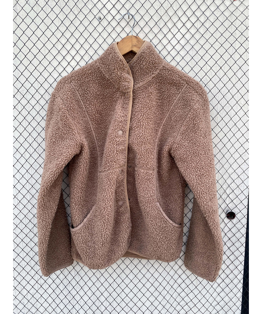 Brown, teddy, button-up shacket