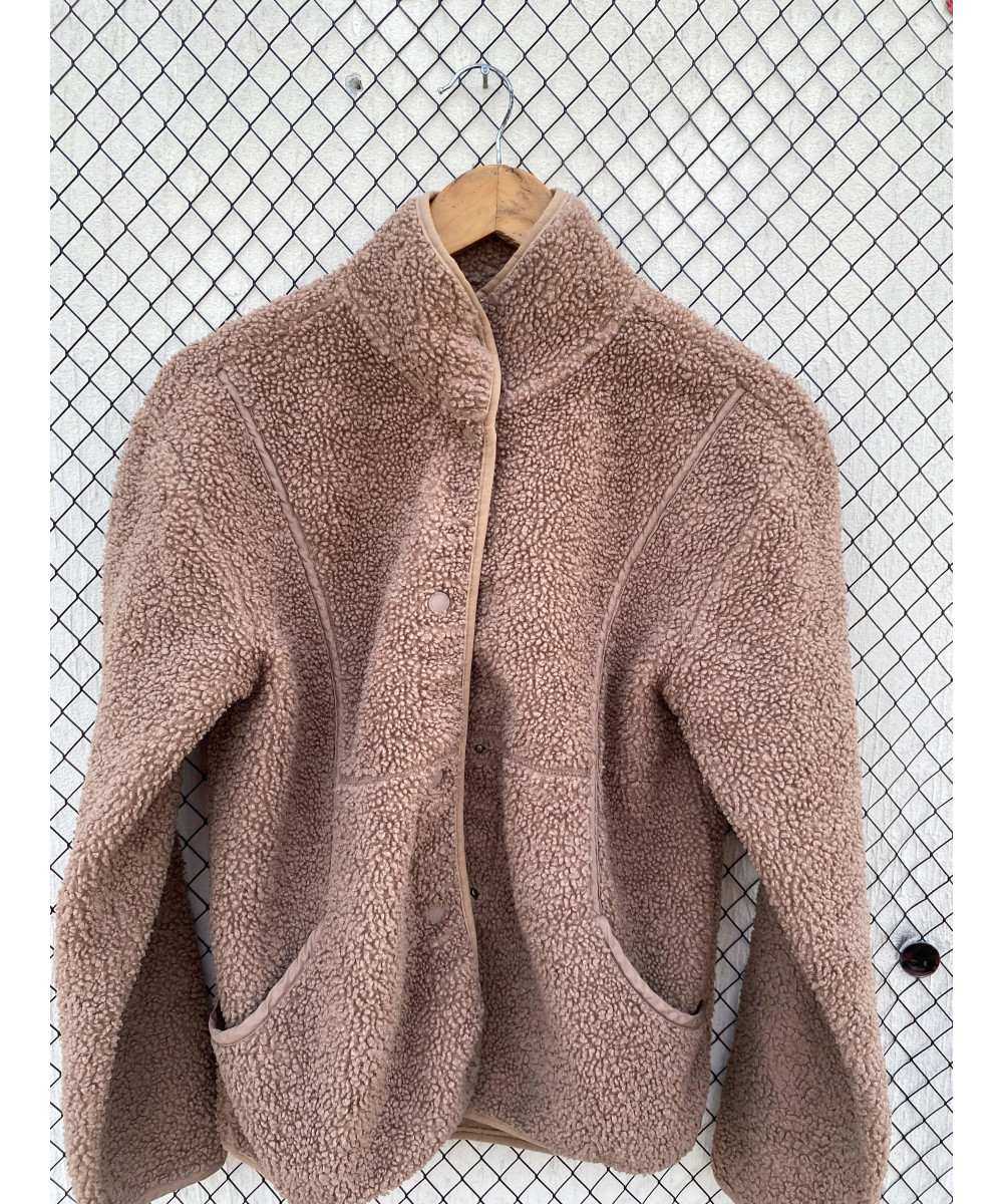 Brown, teddy, button-up shacket