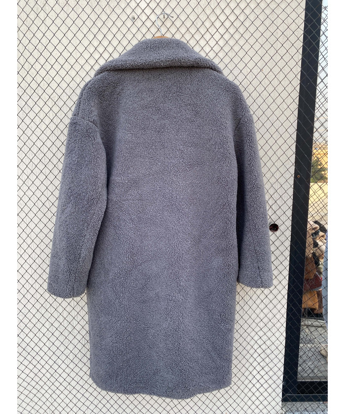 Gray, long, teddy coat