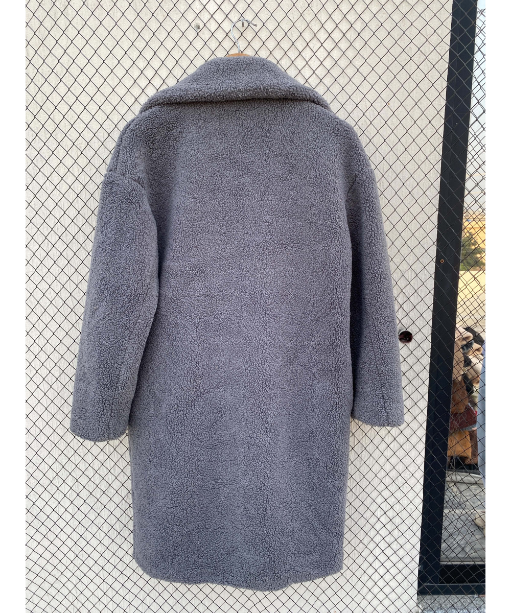 Gray, long, teddy coat