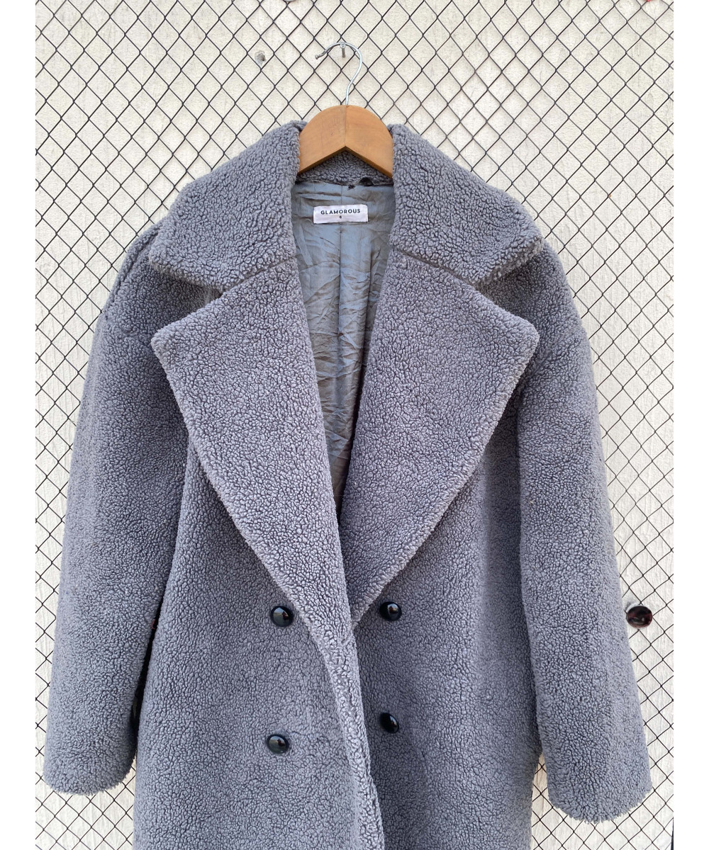 Gray, long, teddy coat