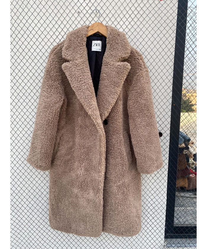 Camel-colored, long, teddy...
