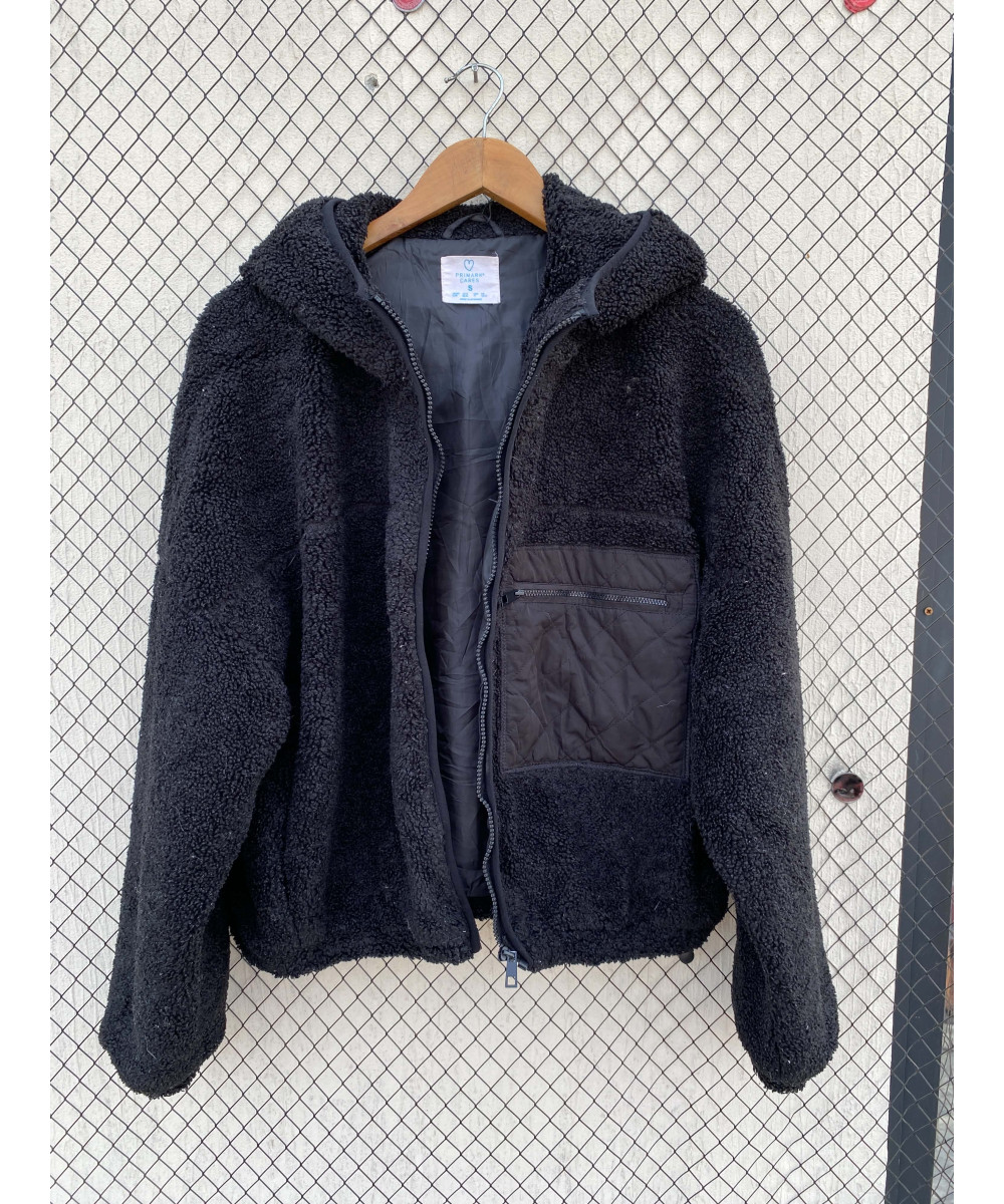 Black, teddy, hooded, zipper jacket