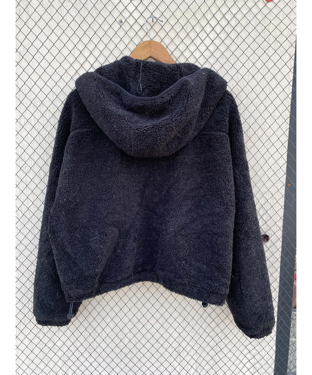 Black, teddy, hooded, zipper jacket
