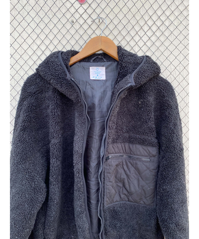 Black, teddy, hooded, zipper jacket