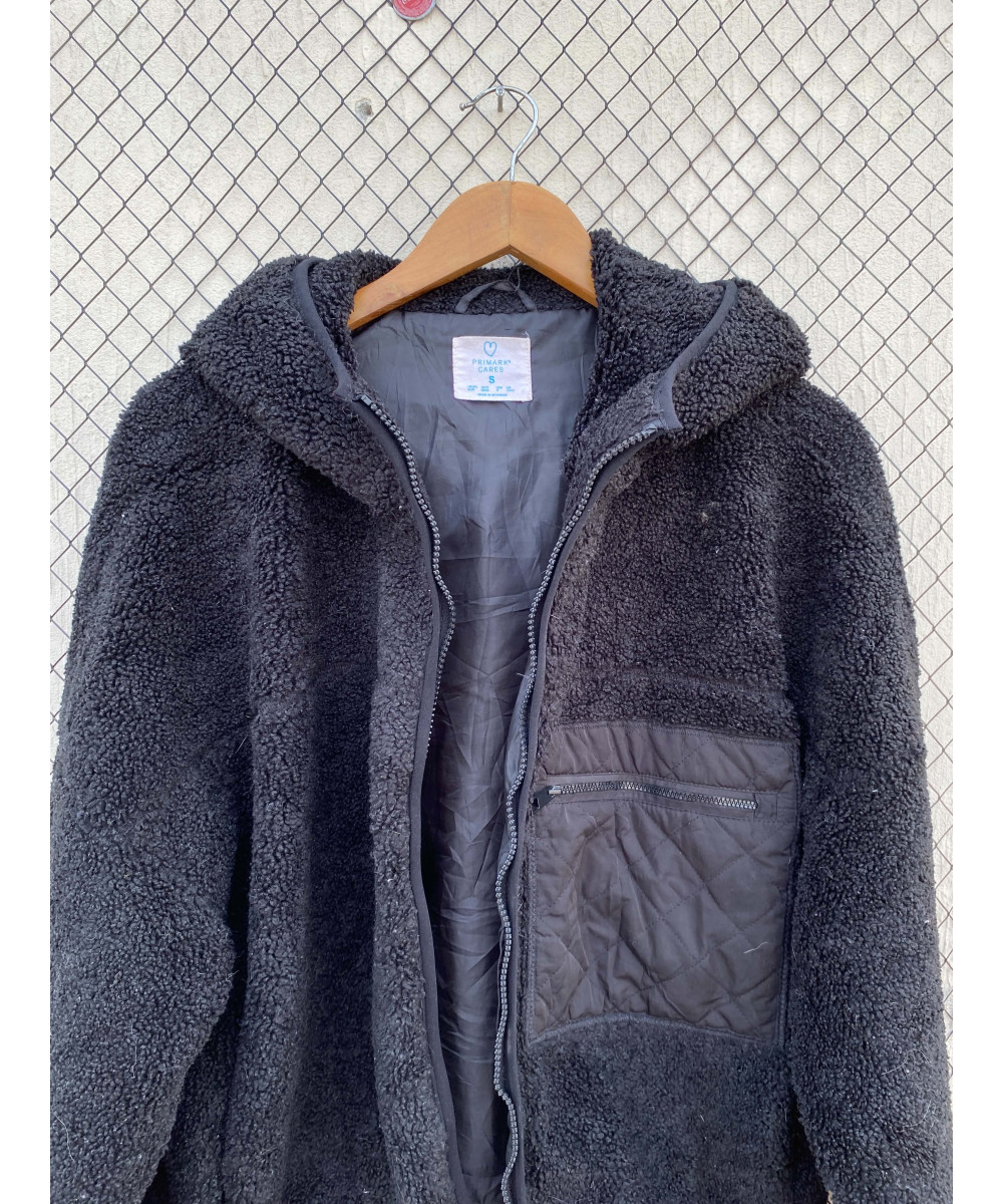 Black, teddy, hooded, zipper jacket