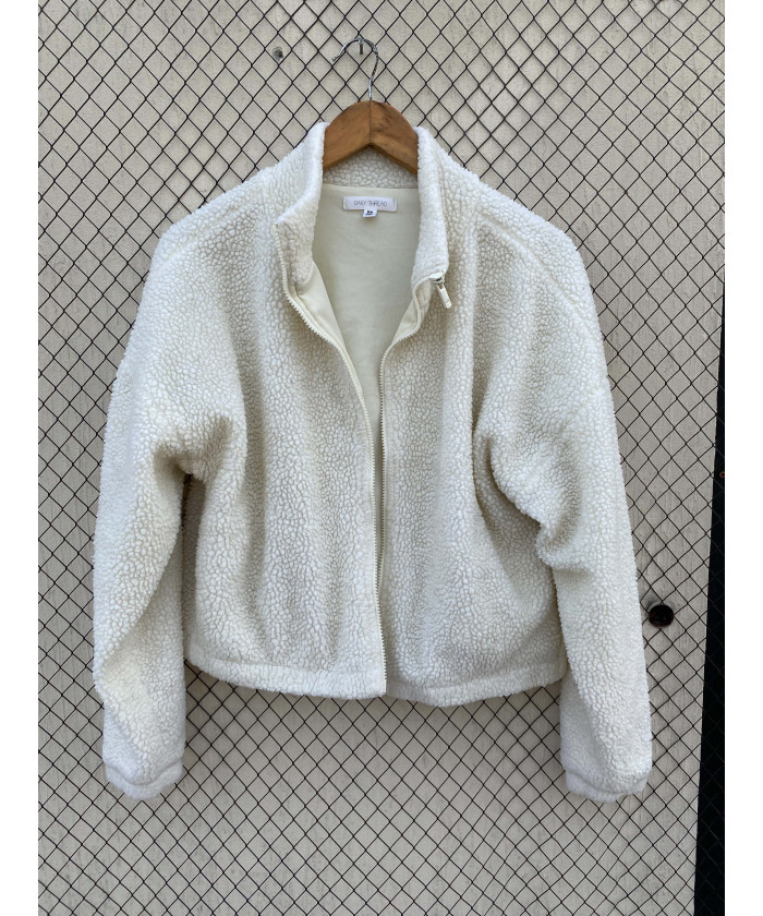 White, teddy, crop jacket