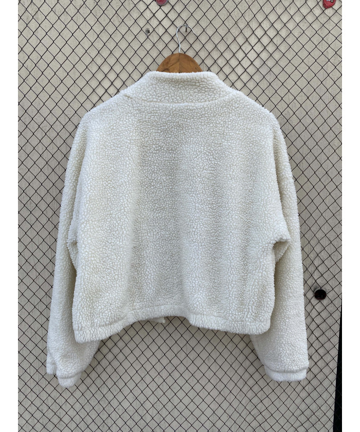 White, teddy, crop jacket