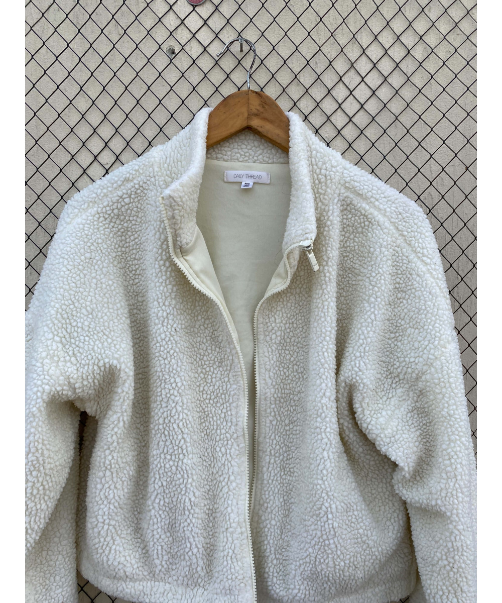 White, teddy, crop jacket