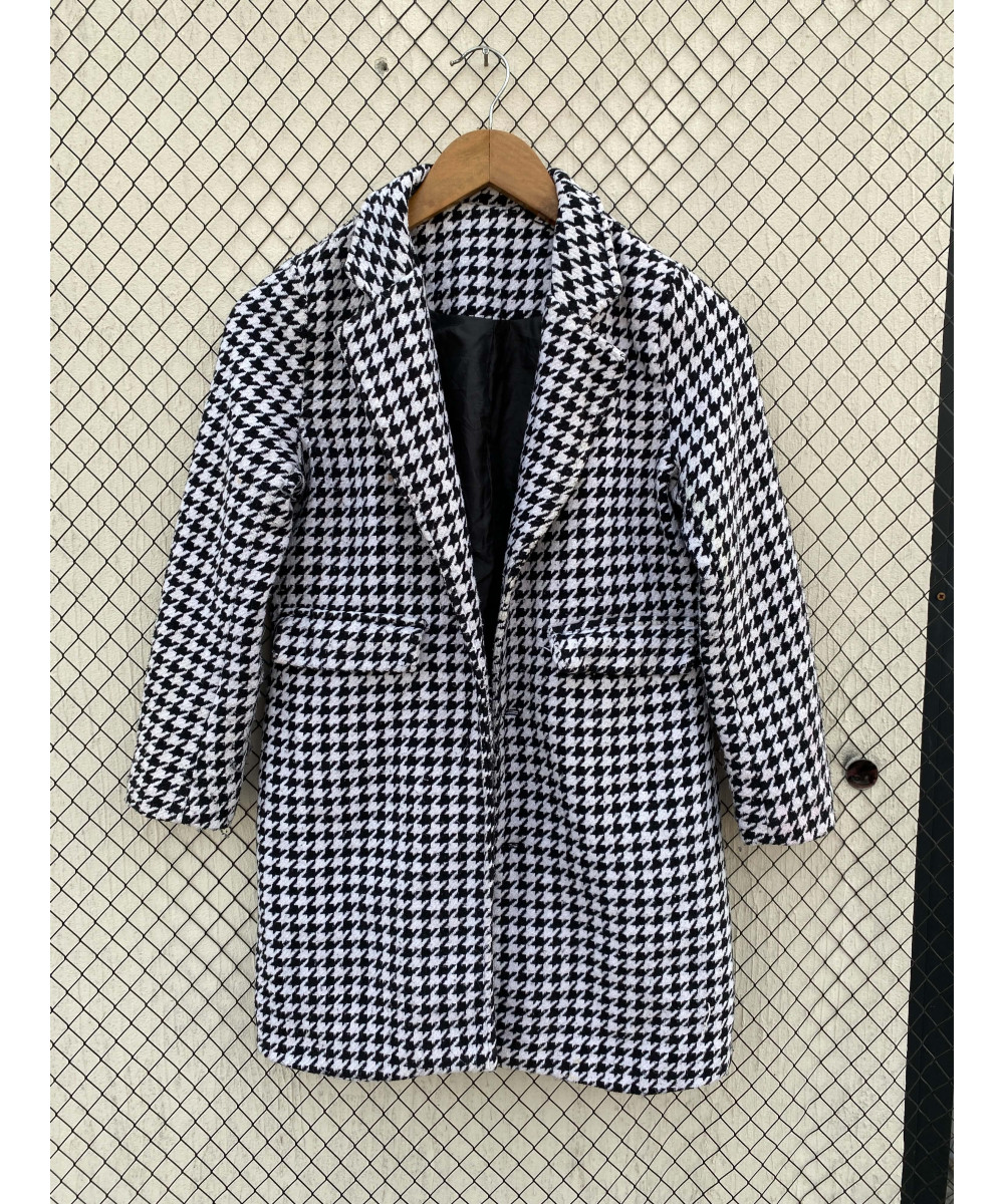 Houndstooth printed, kid's wool coat