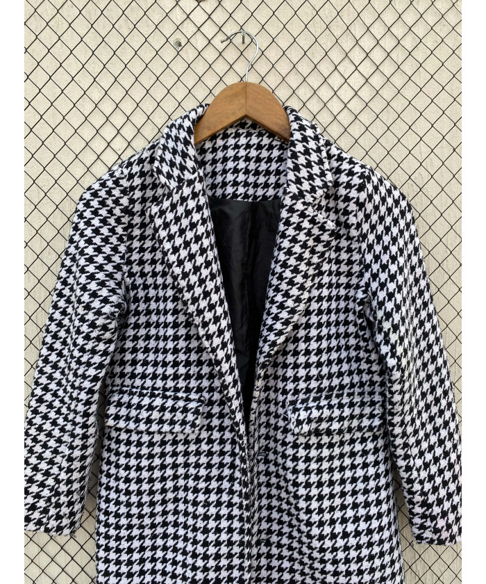 Houndstooth printed, kid's wool coat