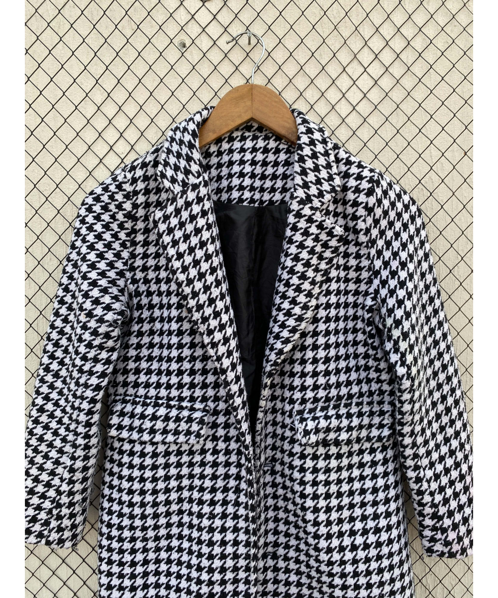 Houndstooth printed, kid's wool coat