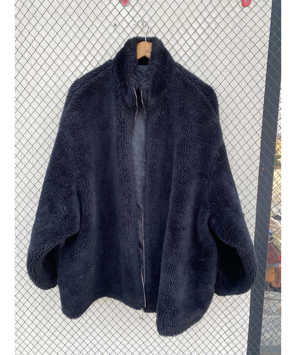 Black, oversized, teddy, zipper jacket