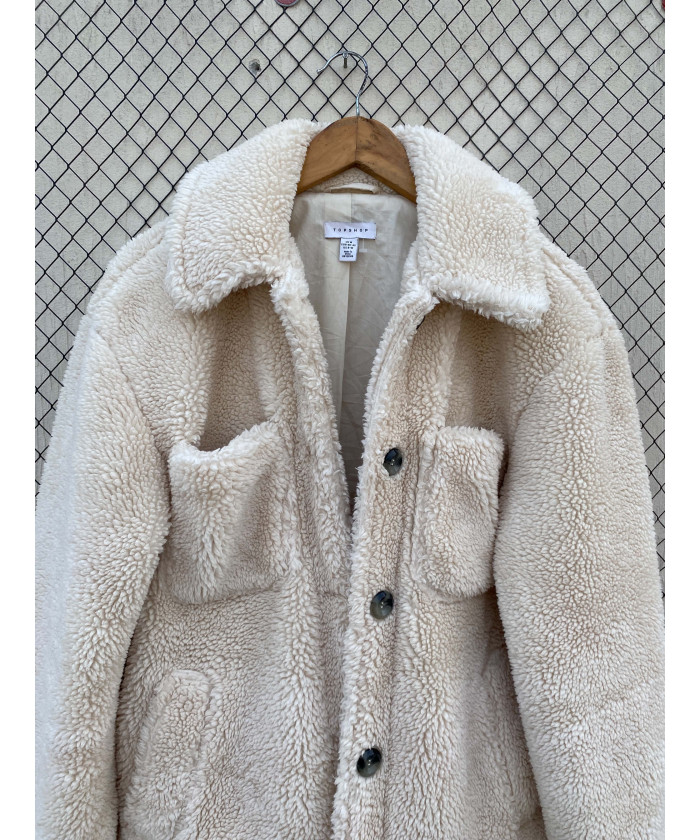 Cream-colored, teddy, button-up jacket