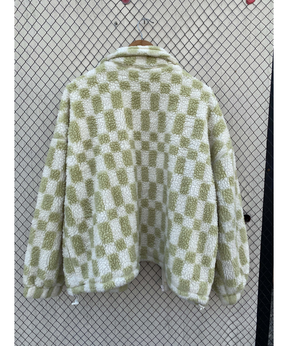 Two-toned, teddy, oversized, zipper jacket
