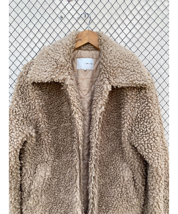 Fawn-colored, teddy, zipper jacket