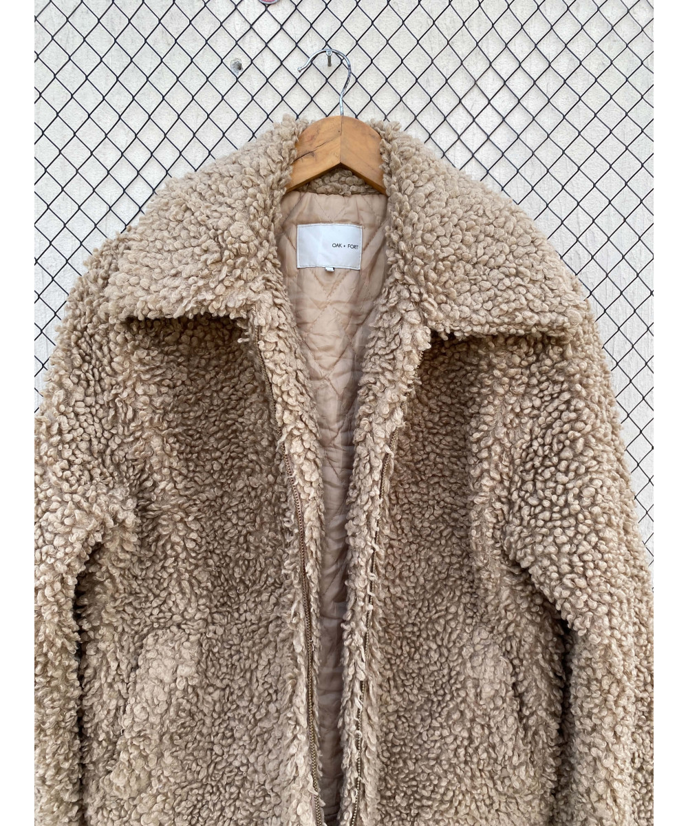 Fawn-colored, teddy, zipper jacket