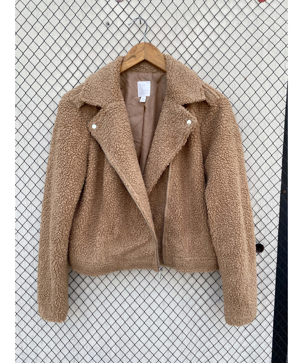 Amber brown-colored, teddy, bikers jacket