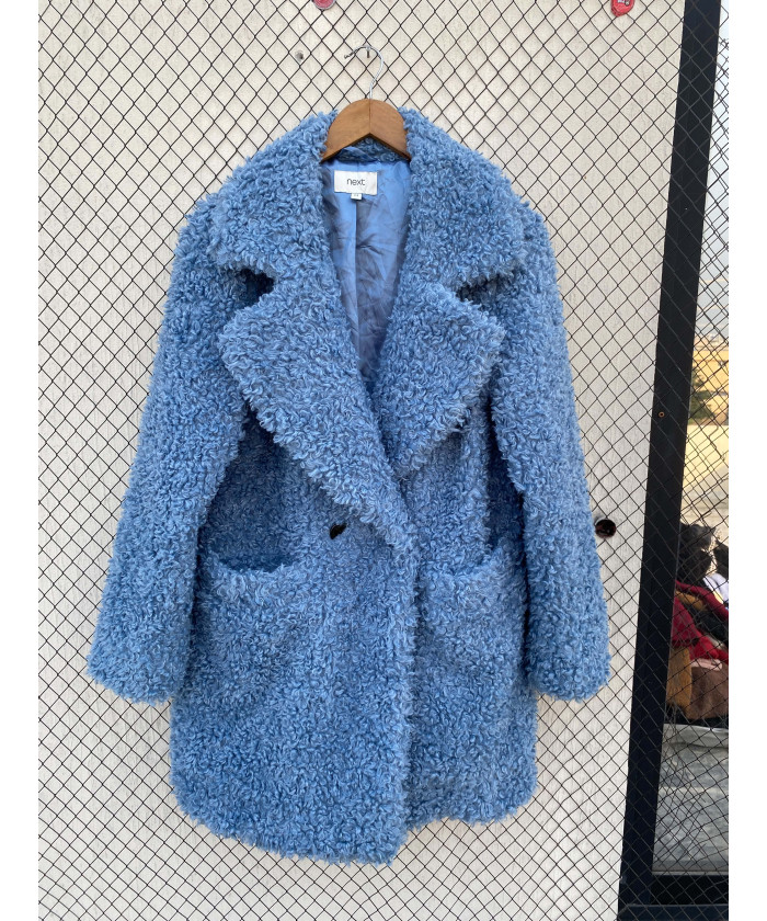 Blue, faux fur coat