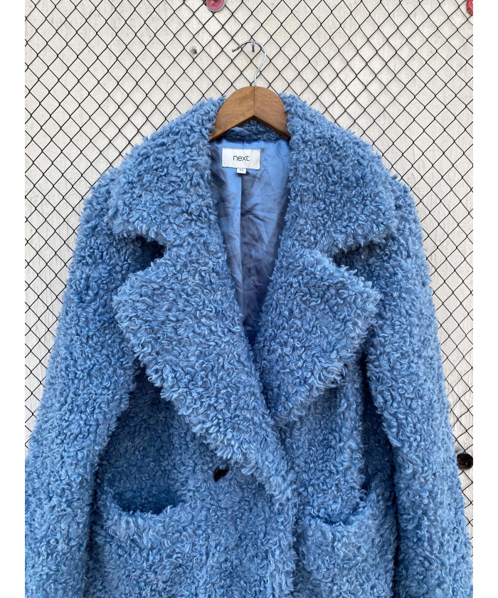 Blue, faux fur coat