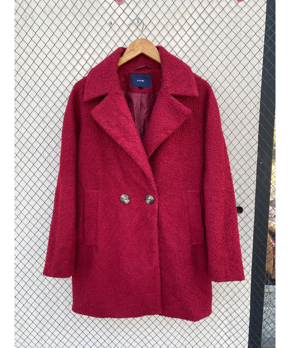 Wine red-colored, boucle coat