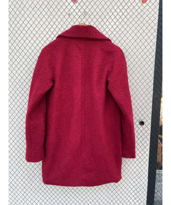 Wine red-colored, boucle coat