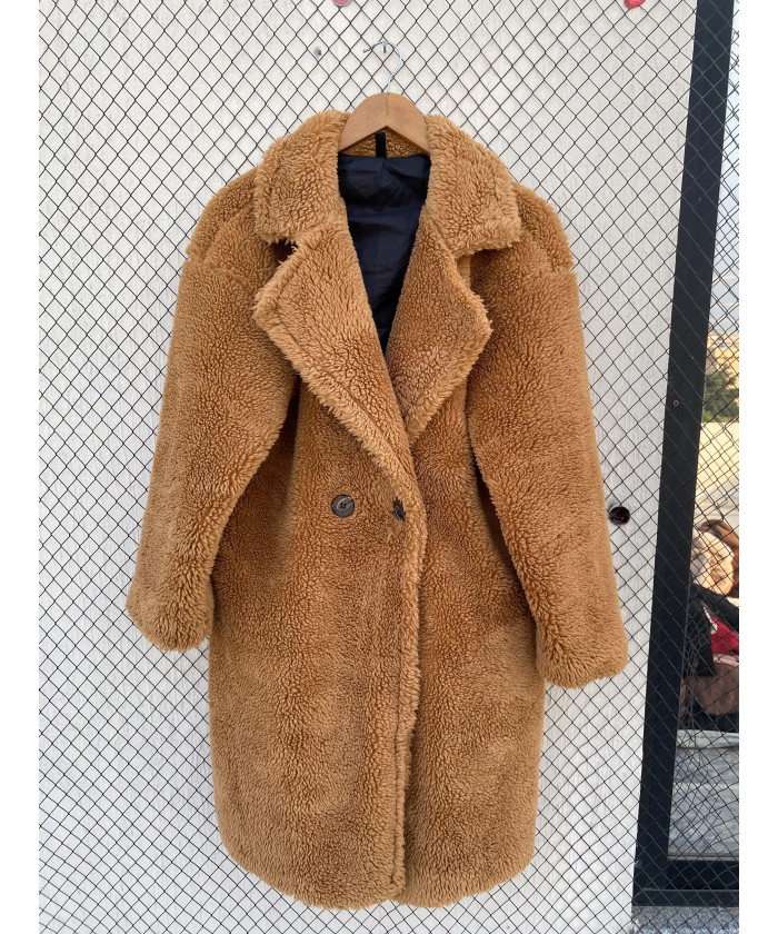 Brown, long, teddy coat