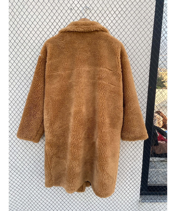 Brown, long, teddy coat