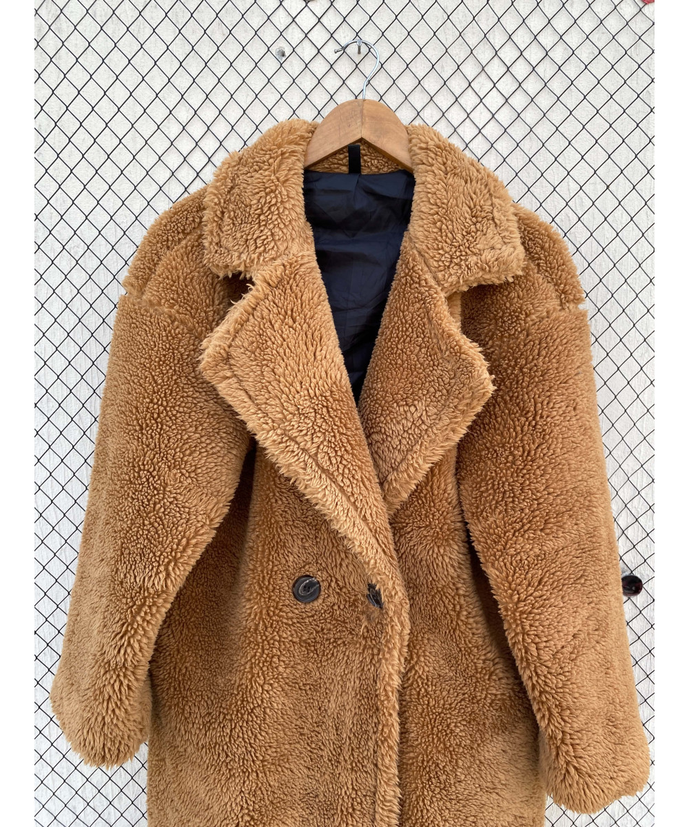 Brown, long, teddy coat