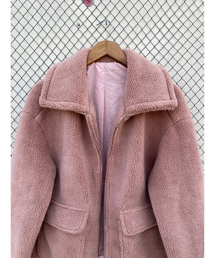 Tea pink-colored, teddy, zipper jacket