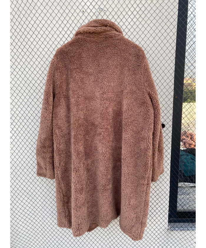 Brown, long, teddy coat