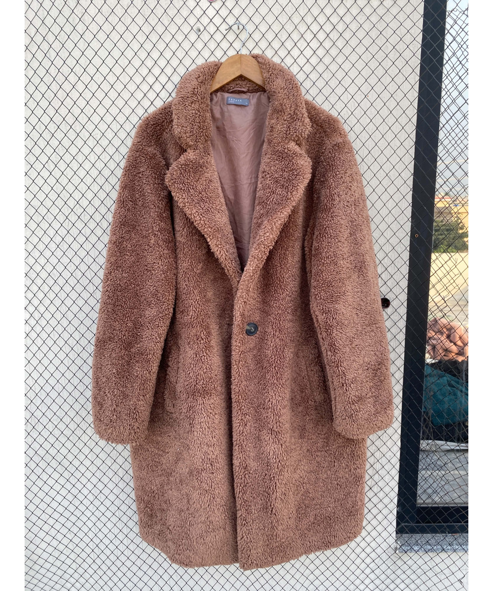 Brown, long, teddy coat