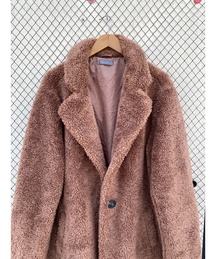 Brown, long, teddy coat