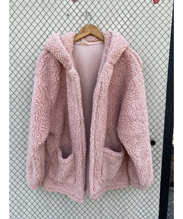Pink, teddy, hooded jacket