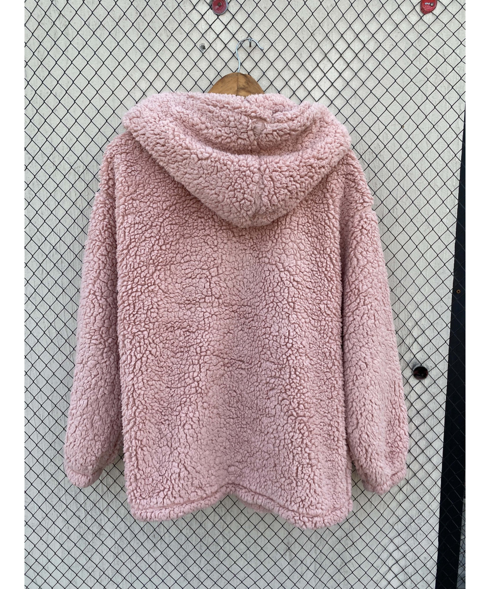Pink, teddy, hooded jacket