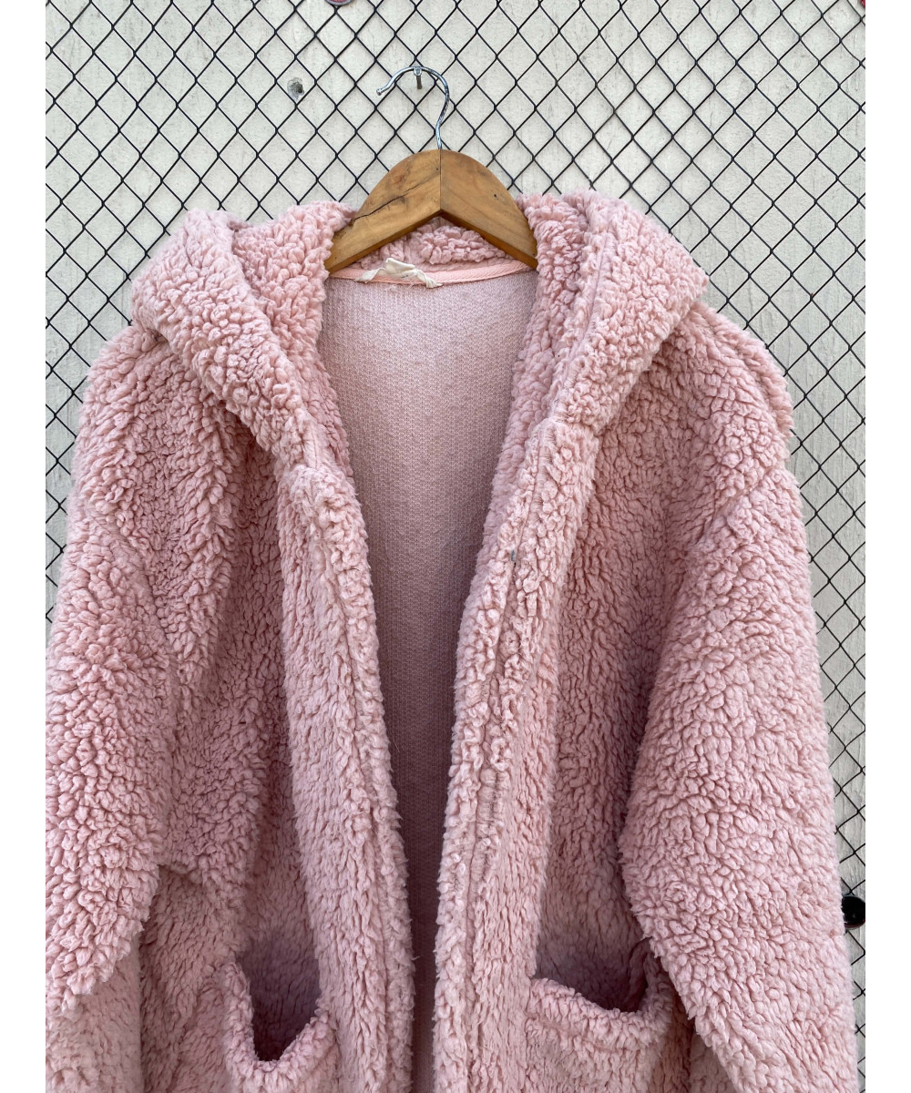 Pink, teddy, hooded jacket