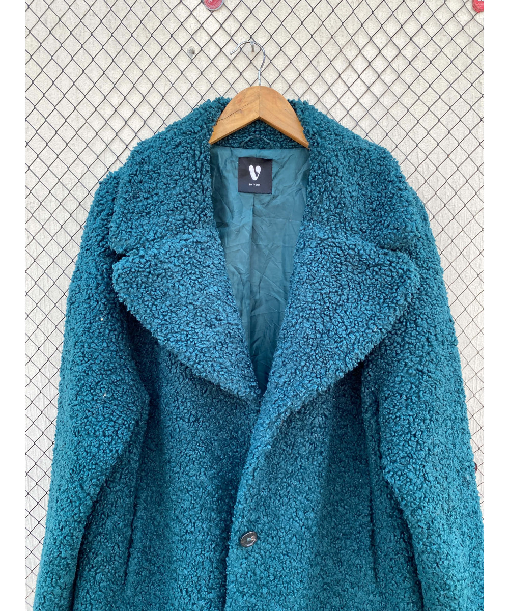 Peacock blue-colored, teddy coat