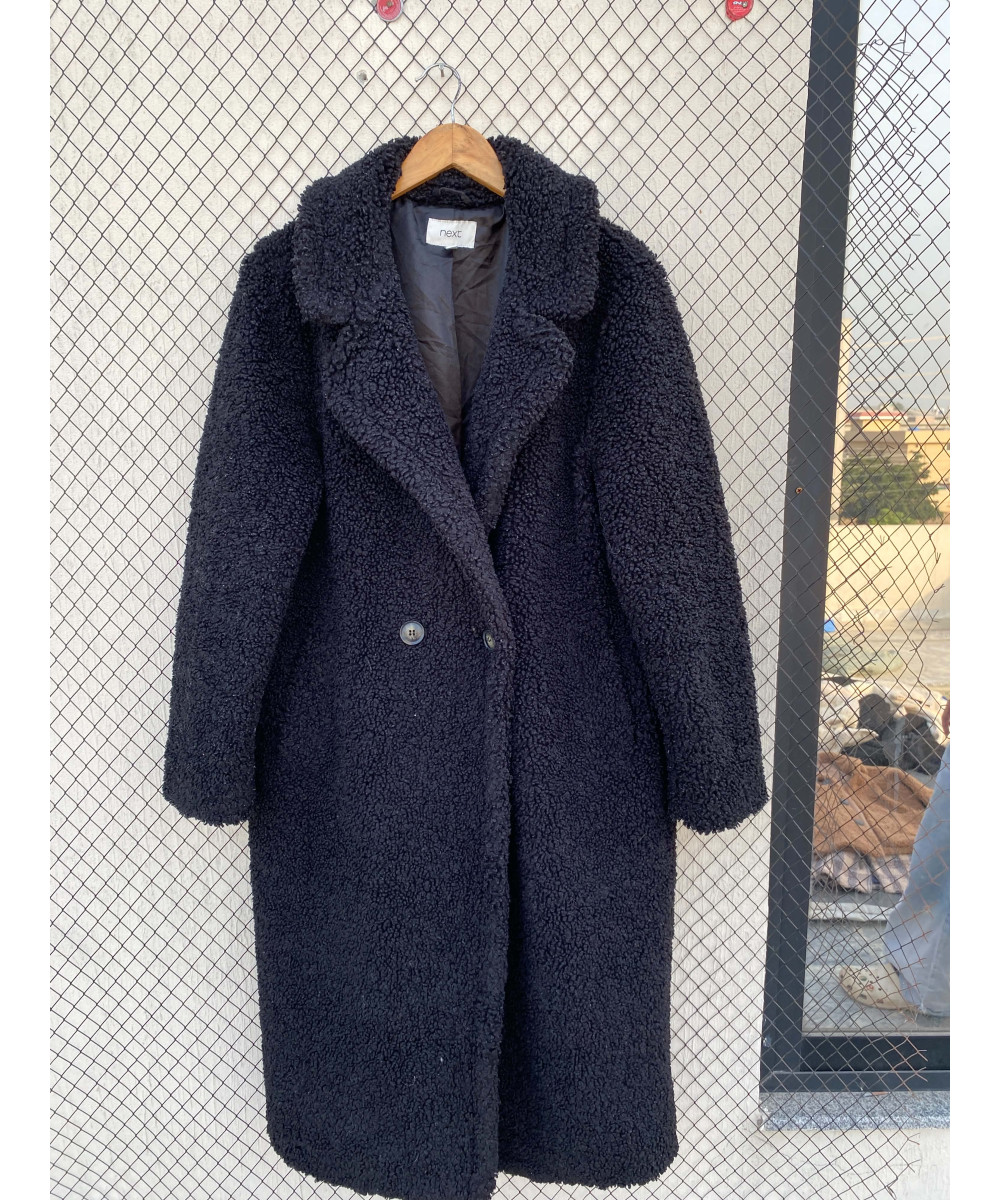 Black, long, teddy coat
