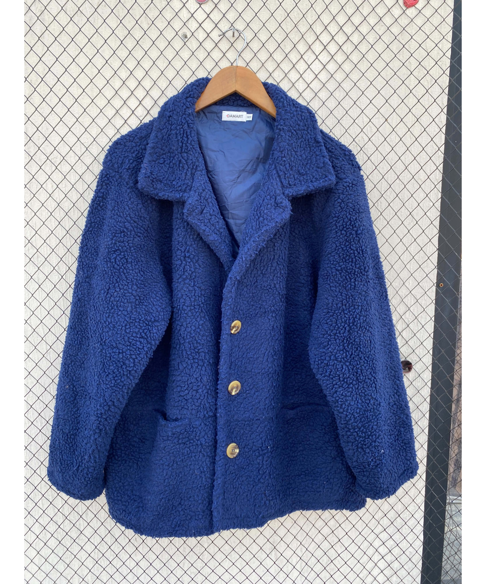 Blue, teddy, button-up jacket