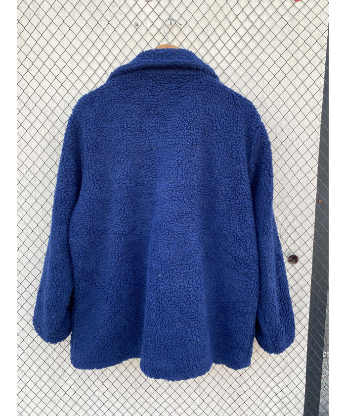 Blue, teddy, button-up jacket