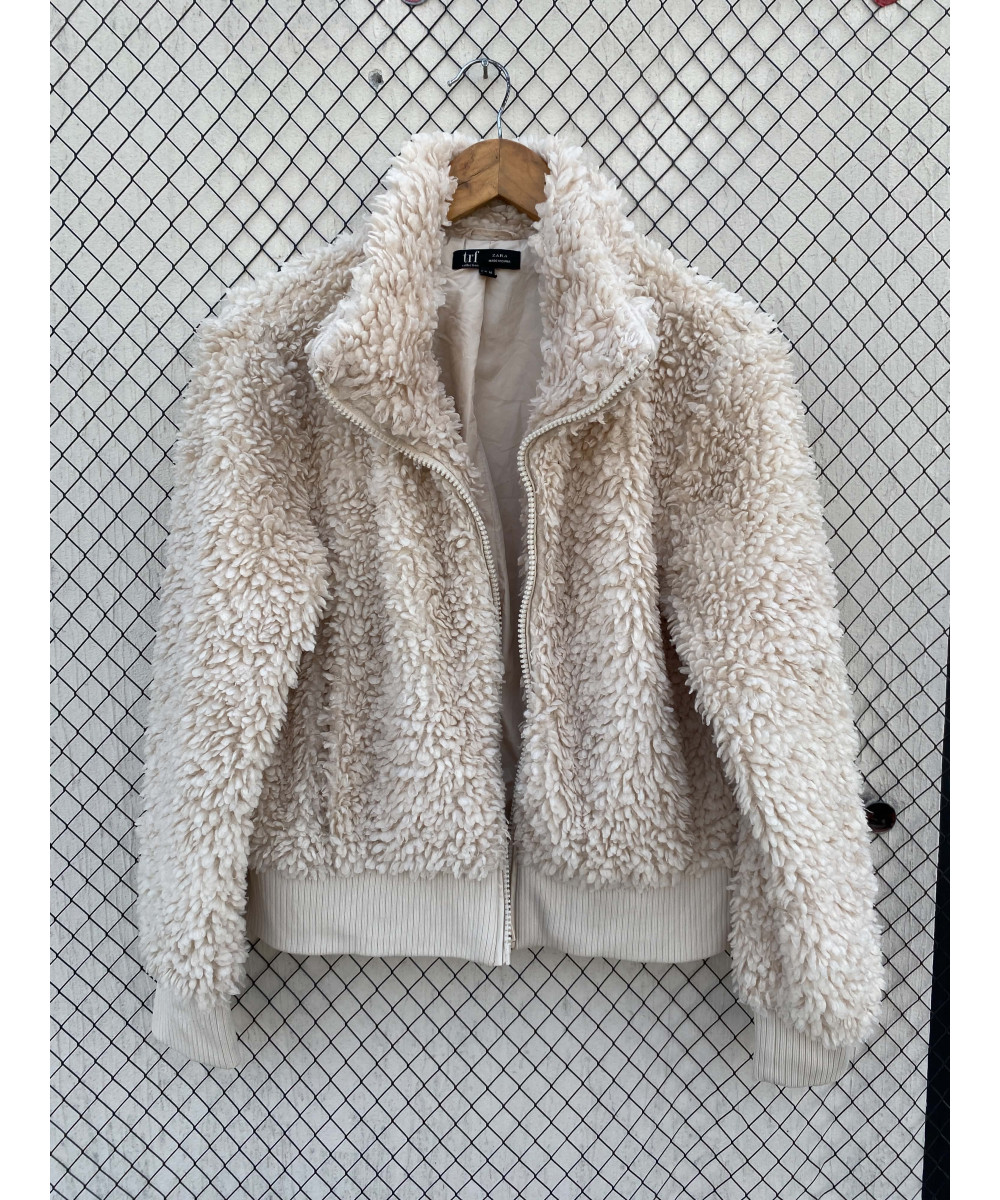 Cream-colored, faux fur, zipper jacket