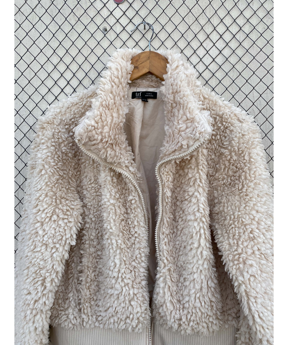Cream-colored, faux fur, zipper jacket