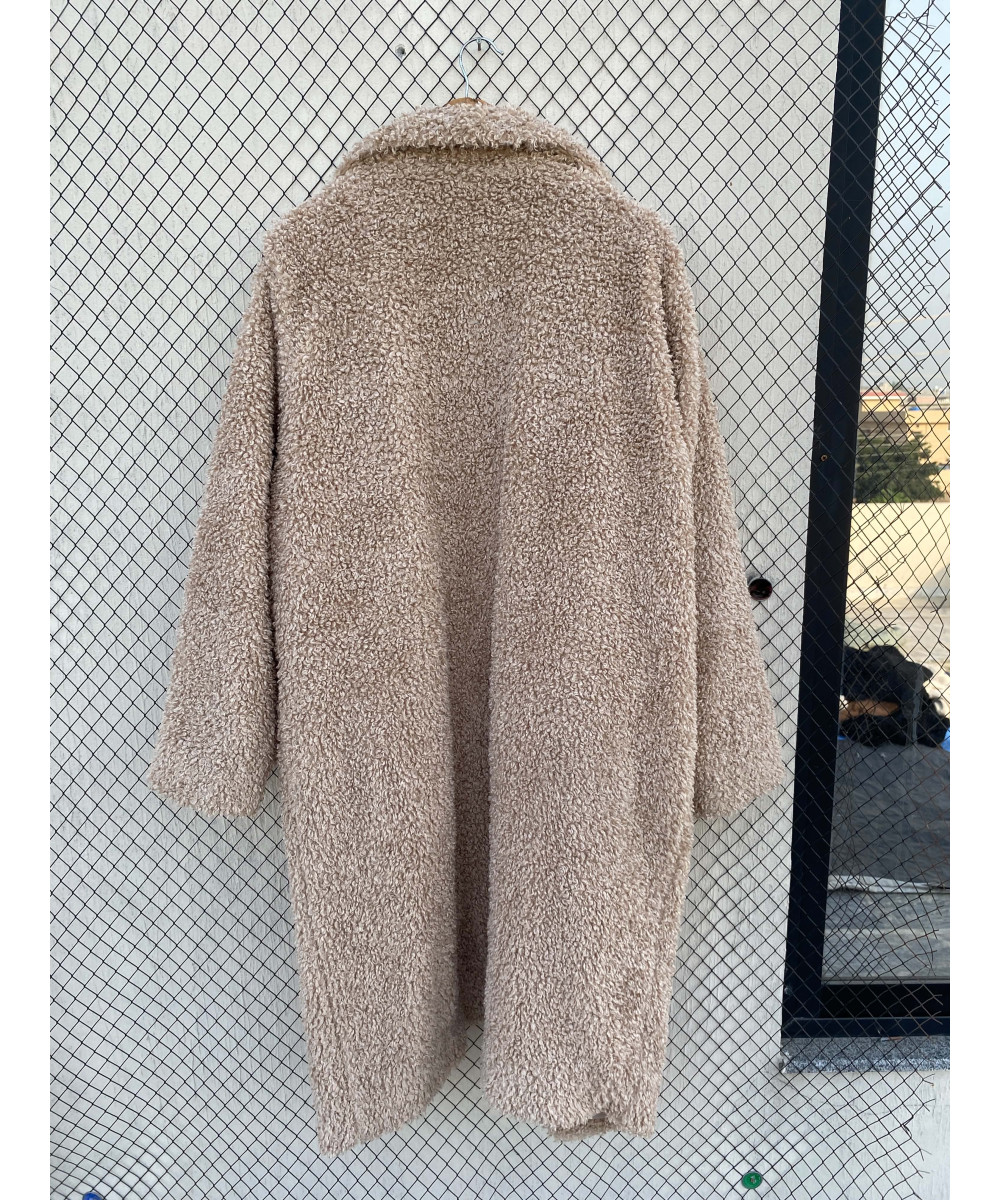 Beige, long, teddy coat