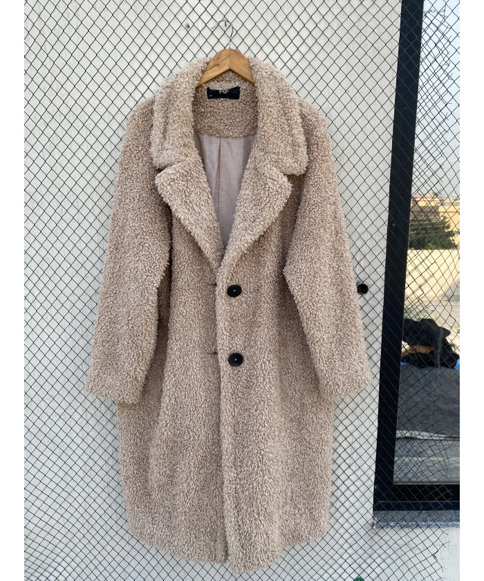Beige, long, teddy coat