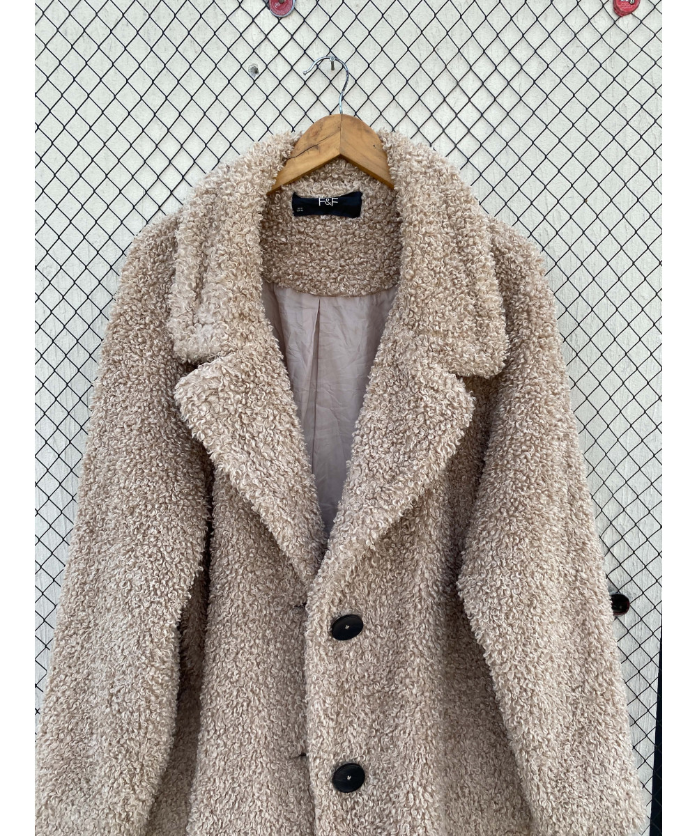 Beige, long, teddy coat