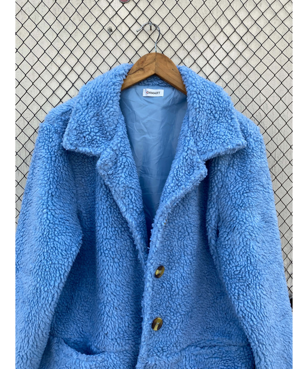 Blue, teddy, button-up jacket