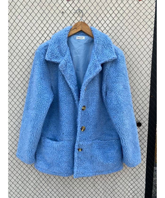 Blue, teddy, button-up jacket